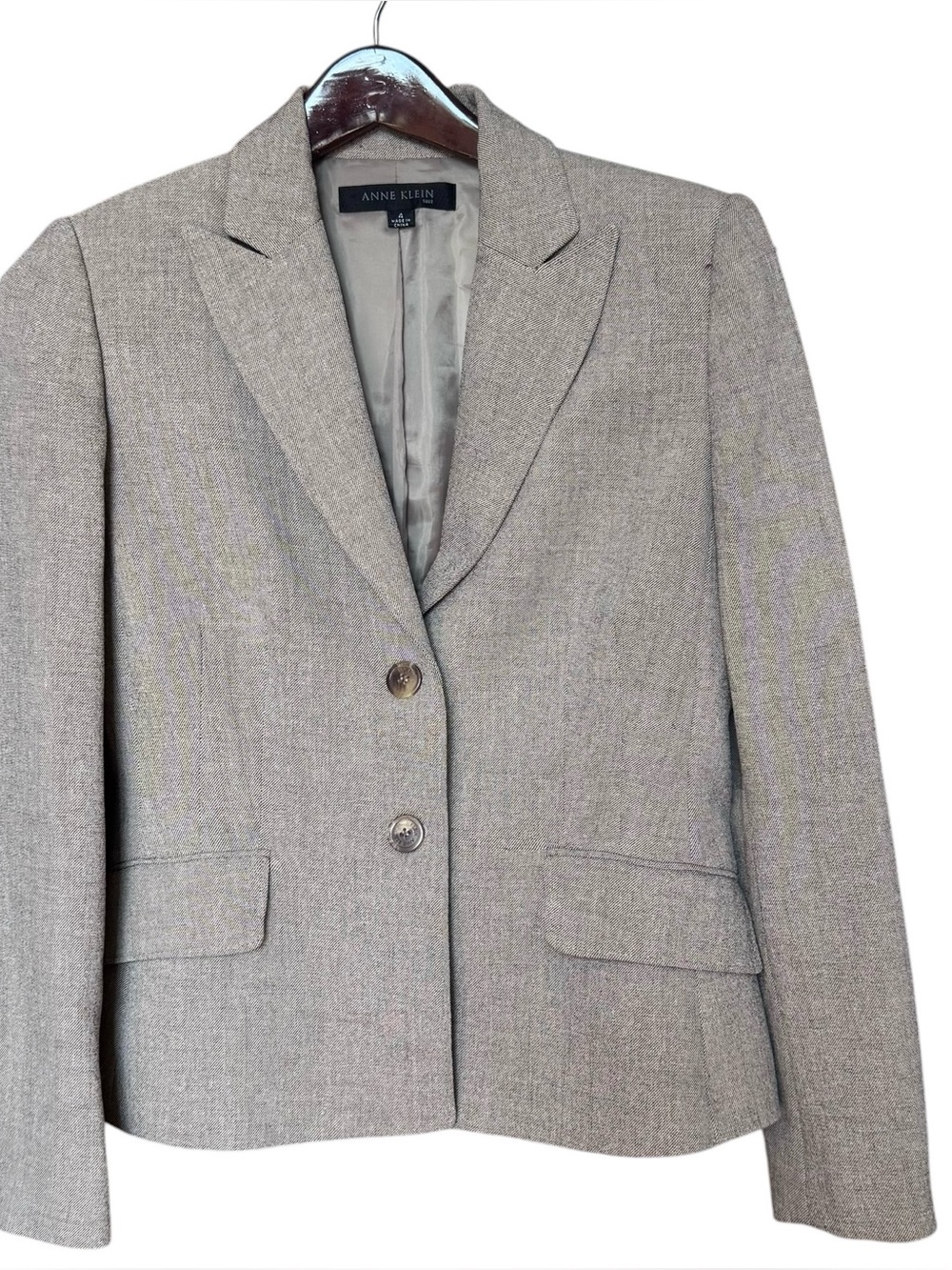 Anne Klein Gray Taupe Two Button Pocket Blazer Jacket Size 4